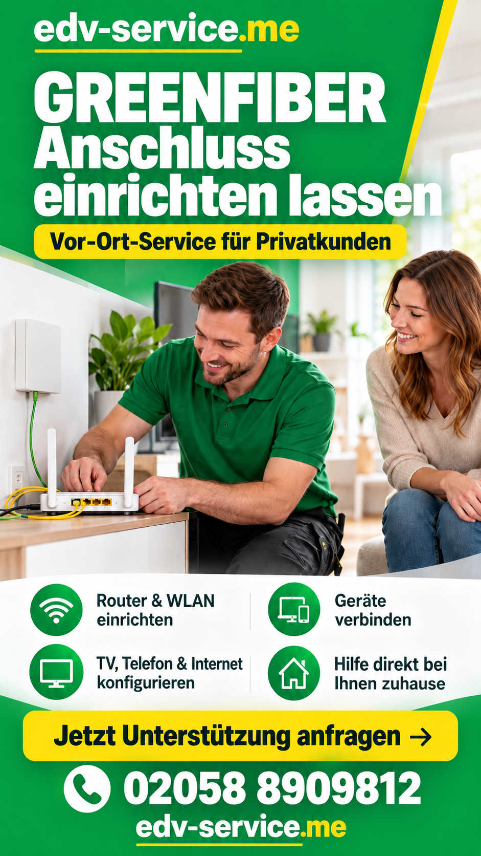 GREENFIBER Glasfaseranschluss in Wülfrath – Router und WLAN einrichten